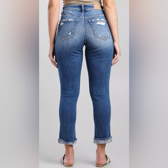BKE Cropped Distressed Blue High-Rise Skinny Jeans - Picture 3 of 14